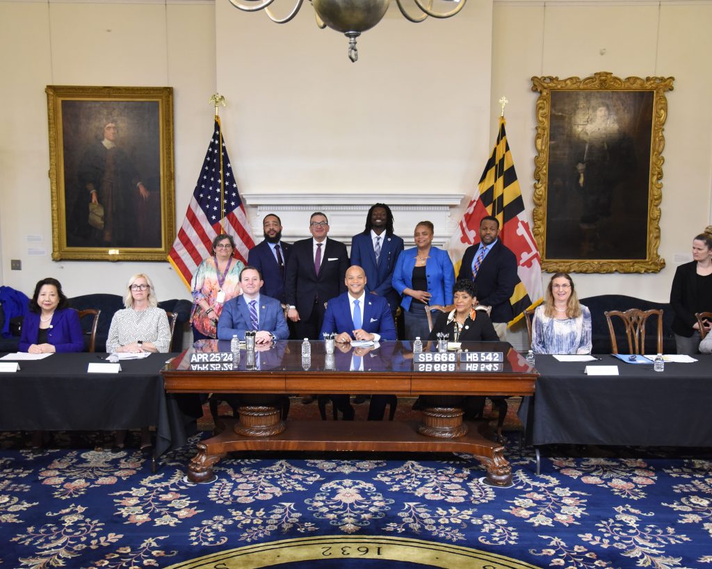 Gov. Wes Moore and Maryland General Assembly leaders signvHB542/SB668 into law